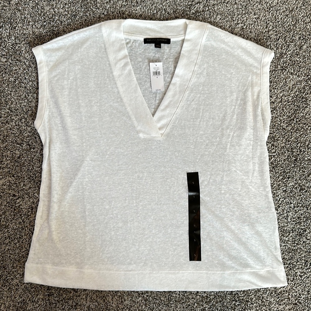 NWT Banana Republic OLX Cap Sleeve White Linen Top - Size Small